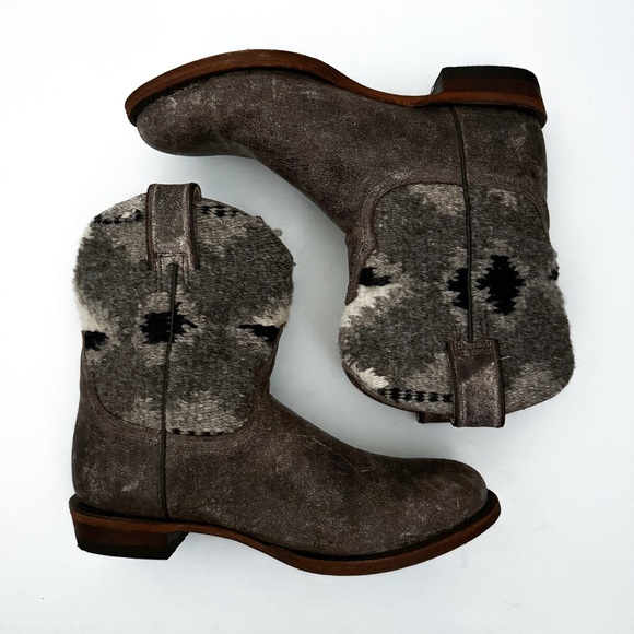 Stetson Sandia Serape Aztec Textile Western Leather Ankle Round Toe Boots - Picture 3 of 6